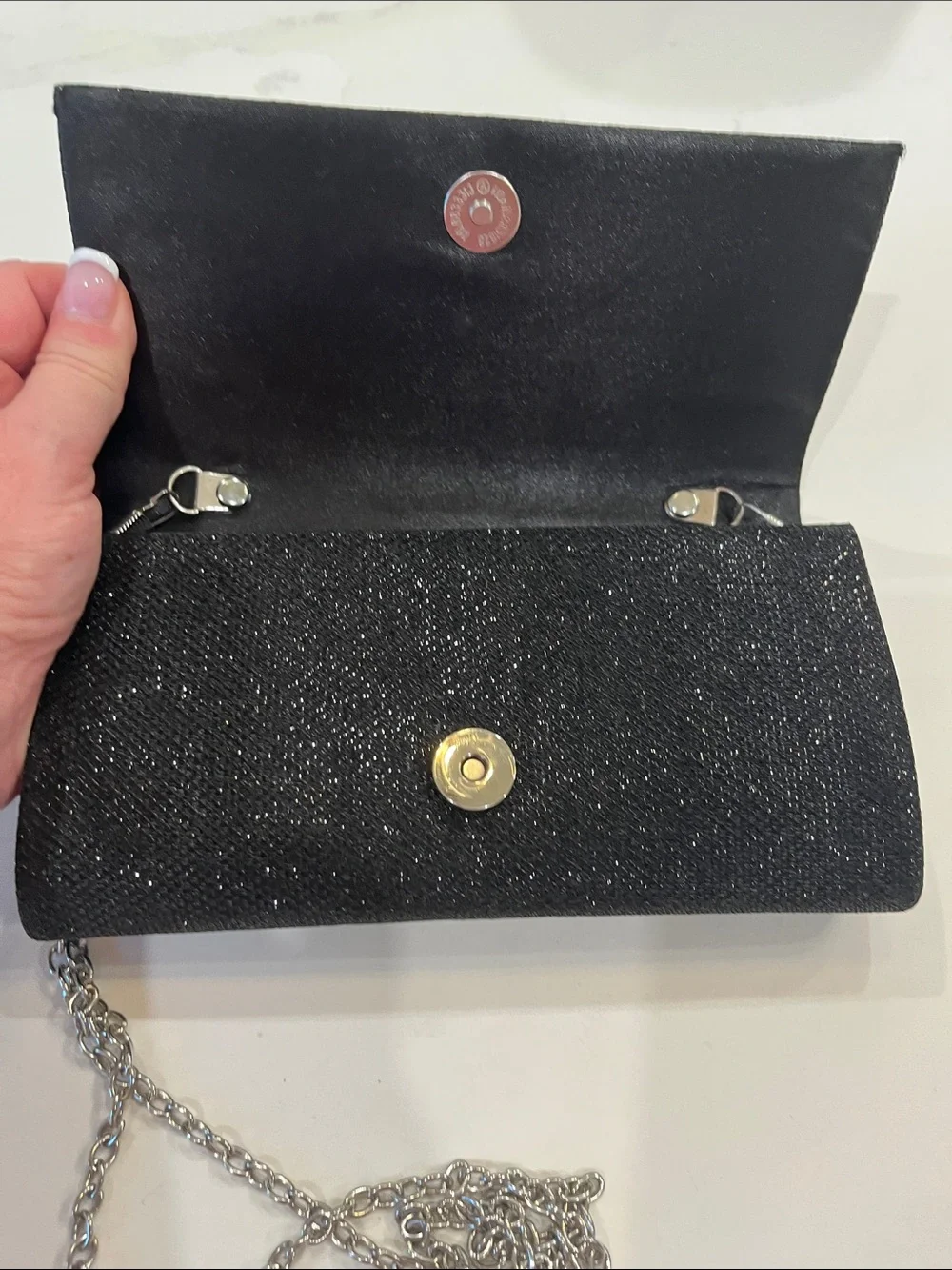 Blush Black Glitter Bow Evening Clutch